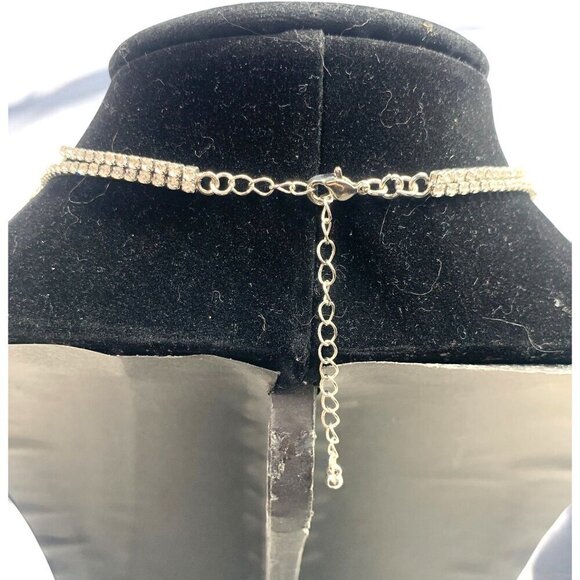 Pave Crystal Cuff Chandelier Necklace Silver & Rhinestones 12.5"L + 3" - Picture 4 of 5